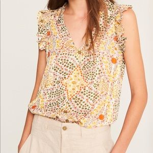 ba&sh Haby top, ecru / beige floral pattern, size 0 / XS